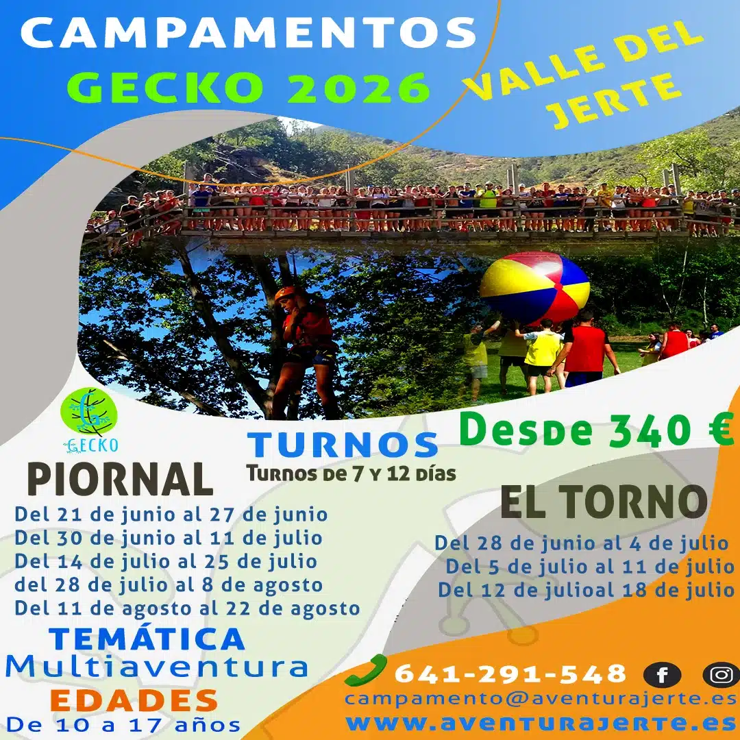 Campamentos en el Valle del Jerte (Extremadura) ideales para jóvenes y niños. Campamento Multiaventura y con transporte desde madrid.